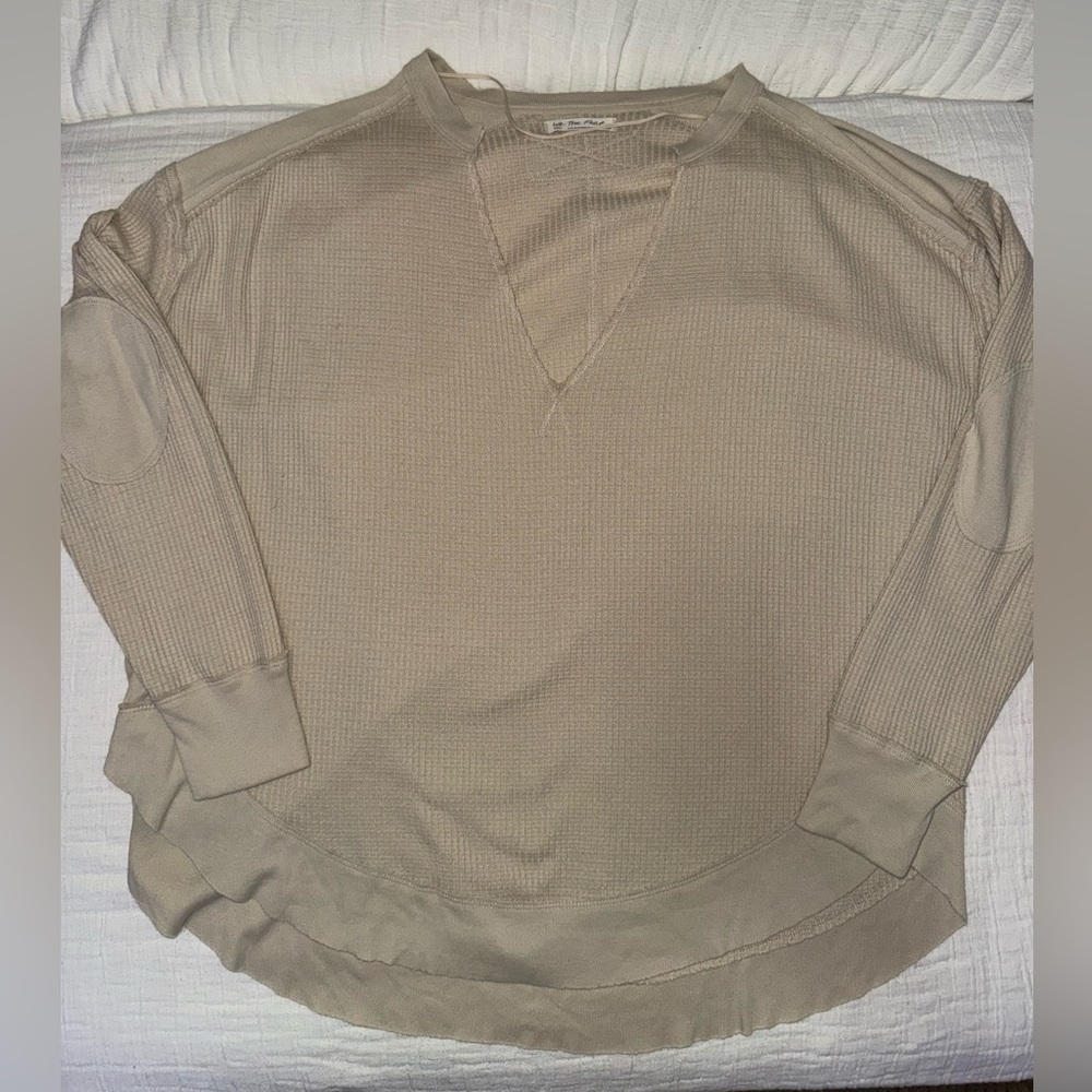 Free People Light Beige Waffle Top
